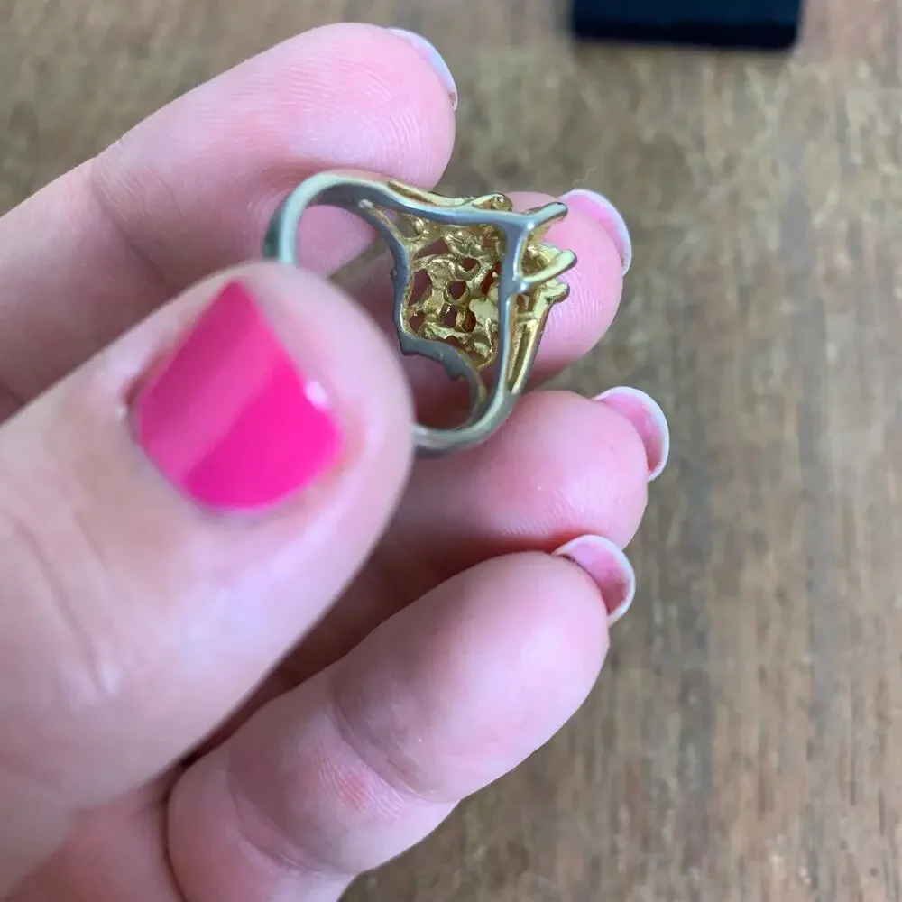 Vintage‎ Uncas Estate Gold opal & rhinestone statement cocktail ring size 8